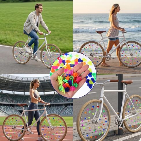 216 Pcs Bike Wheel Spokes Beads, Colorful Bicycle Clip Beads Plastic Clip Wheel Reflectors Bicycle Bike Spoke Decorations Bicycles Spokes Accessories(Assorted Colors and 3 Shapes) in Kuwait
