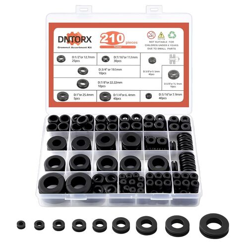 210Pcs Rubber Grommet Kit, 9 Sizes Firewall Hole Plug Grommets Assortment for Wiring Electrical Appliance Plumbing,Automotive,Cord Organization(1/2", 1/4", 3/8", 5/8", 7/8", 5/16", 7/16",3/4", 1") in Kuwait