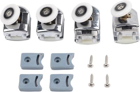 4-Pack Shower Door Rollers With 25Mm Wheels, Adjustable Top And Spring Loaded Bottom Runners with Anti Collision Block and Screws Zinc Alloy Shower Glass Door Rollers Replacement in Kuwait