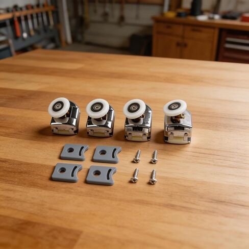 4-Pack Shower Door Rollers With 25Mm Wheels, Adjustable Top And Spring Loaded Bottom Runners with Anti Collision Block and Screws Zinc Alloy Shower Glass Door Rollers Replacement in Kuwait