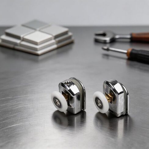 4-Pack Shower Door Rollers With 25Mm Wheels, Adjustable Top And Spring Loaded Bottom Runners with Anti Collision Block and Screws Zinc Alloy Shower Glass Door Rollers Replacement in Kuwait