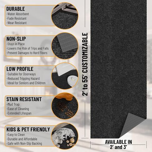 Ottomanson Commercial Scrape Rib Entry Mat – Heavy Duty Ribbed Floor Mat for High Traffic – Non Slip Rubber Back, Waterproof – Indoor Outdoor Use for Offices, Schools, Lobbies, 2'7" x 9', Black in Kuwait