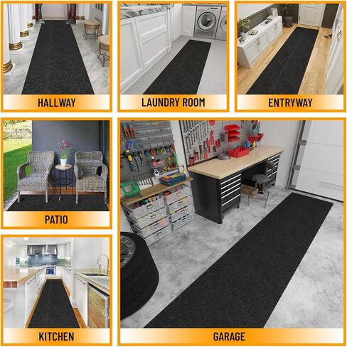 Ottomanson Commercial Scrape Rib Entry Mat – Heavy Duty Ribbed Floor Mat for High Traffic – Non Slip Rubber Back, Waterproof – Indoor Outdoor Use for Offices, Schools, Lobbies, 2'7" x 9', Black in Kuwait