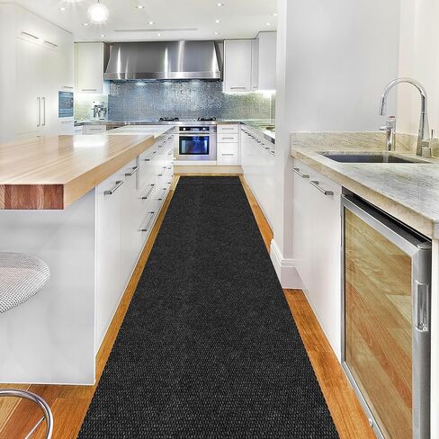Ottomanson Commercial Scrape Rib Entry Mat – Heavy Duty Ribbed Floor Mat for High Traffic – Non Slip Rubber Back, Waterproof – Indoor Outdoor Use for Offices, Schools, Lobbies, 2'7" x 9', Black in Kuwait