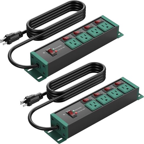 CCCEI CCCEI 2PCS Heavy Duty Power Strip Surge Protector 20 AMP Individual Switches. 15FT 12 Gauge Extension Cord with Multiple Outlets. Garage, Shop, Industrial Wall Mount Electric Extender, Yellow. in Saudi Arabia