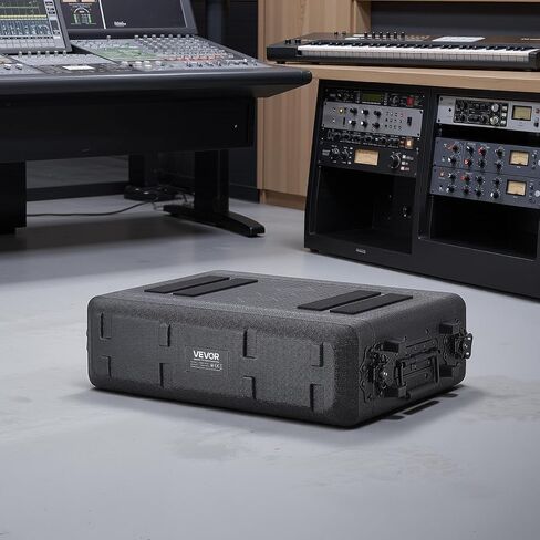 VEVOR 2U Rack Case, 12 in Depth, Rackmount Flight Case Shallow Rack with Microphone Compartment, Polyethylene Construction, Recessed Latches, Easy Installation, for Amplifier, 8.7 in Internal Depth in Kuwait