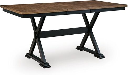 Signature Design by Ashley Wildenauer Farmhouse Counter Height Butterfly Extension Table, Seats up to 8, Dark Brown & Black in Kuwait