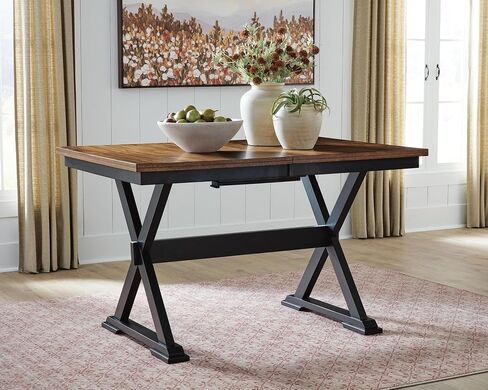 Signature Design by Ashley Wildenauer Farmhouse Counter Height Butterfly Extension Table, Seats up to 8, Dark Brown & Black in Kuwait