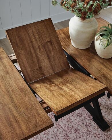 Signature Design by Ashley Wildenauer Farmhouse Counter Height Butterfly Extension Table, Seats up to 8, Dark Brown & Black in Kuwait