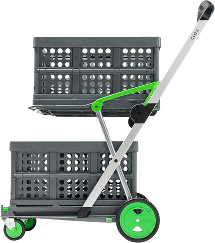 CLAX® The Original | Made in Germany | Multi Use Functional Collapsible Carts | Mobile Folding Trolley | Storage Cart Wagon | Shopping Cart with 2 Storage Crates (Green) in Kuwait