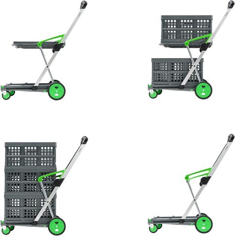 CLAX® The Original | Made in Germany | Multi Use Functional Collapsible Carts | Mobile Folding Trolley | Storage Cart Wagon | Shopping Cart with 2 Storage Crates (Green) in Kuwait