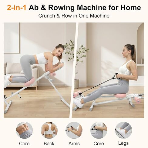EPHESPORT 2 in 1 Ab & Rowing Machines for Home,Multifunctional Ab Machine, Ab Workout Equipment for Home Gym, Adjustable Core & Waist Trainer with 15 Height Levels & 3 Incline Angles, Rowing Mode, Knee Glider in Kuwait