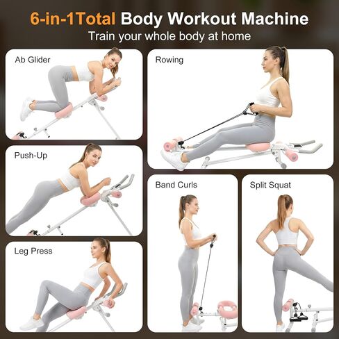 EPHESPORT 2 in 1 Ab & Rowing Machines for Home,Multifunctional Ab Machine, Ab Workout Equipment for Home Gym, Adjustable Core & Waist Trainer with 15 Height Levels & 3 Incline Angles, Rowing Mode, Knee Glider in Kuwait