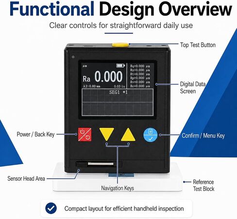 TsoLay Professional Surface Roughness Meter, Handheld Surface Roughness Tester with LCD Display, High-Speed ARM Processing Chip, Measures Ra/Rz/Rq/Rt/Rp/Rv/Rc Parameters for Metal/Plastic Surface in Kuwait