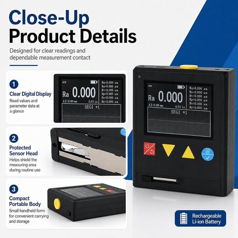 TsoLay Professional Surface Roughness Meter, Handheld Surface Roughness Tester with LCD Display, High-Speed ARM Processing Chip, Measures Ra/Rz/Rq/Rt/Rp/Rv/Rc Parameters for Metal/Plastic Surface in Kuwait