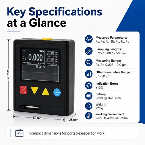 TsoLay Professional Surface Roughness Meter, Handheld Surface Roughness Tester with LCD Display, High-Speed ARM Processing Chip, Measures Ra/Rz/Rq/Rt/Rp/Rv/Rc Parameters for Metal/Plastic Surface in Kuwait