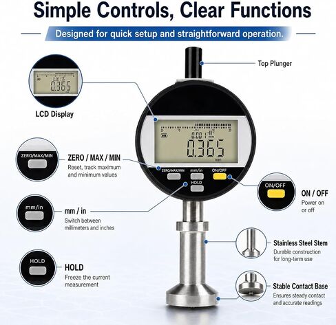 TsoLay High Accuracy Roughness Gauge, Portable Surface Roughness Tester with LED Display, Measuring Range 0-6.5mm, ±0.003mm Measurement Accuracy, Support USB Data Output for Shot Peening in Kuwait