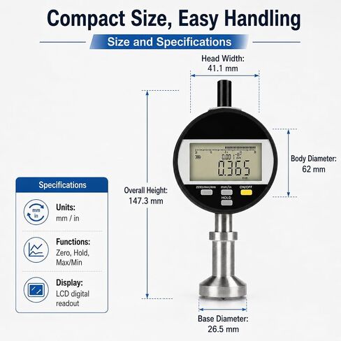 TsoLay High Accuracy Roughness Gauge, Portable Surface Roughness Tester with LED Display, Measuring Range 0-6.5mm, ±0.003mm Measurement Accuracy, Support USB Data Output for Shot Peening in Kuwait