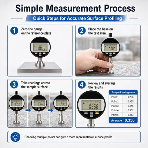 TsoLay High Accuracy Roughness Gauge, Portable Surface Roughness Tester with LED Display, Measuring Range 0-6.5mm, ±0.003mm Measurement Accuracy, Support USB Data Output for Shot Peening in Kuwait