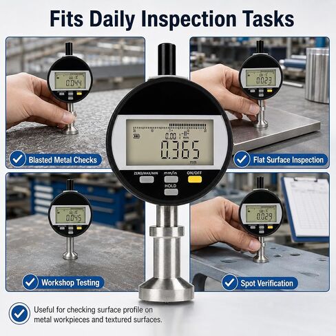 TsoLay High Accuracy Roughness Gauge, Portable Surface Roughness Tester with LED Display, Measuring Range 0-6.5mm, ±0.003mm Measurement Accuracy, Support USB Data Output for Shot Peening in Kuwait
