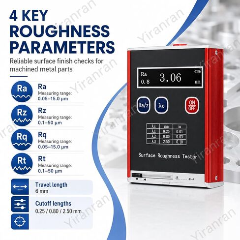 Portable Surface Roughness Tester, Digital Surface Finish Meter with Ra Rz Rq Rt, 0.25/0.80/2.50mm Cutoff Lengths, Handheld Profilometer for Machined Metal Inspection in Kuwait