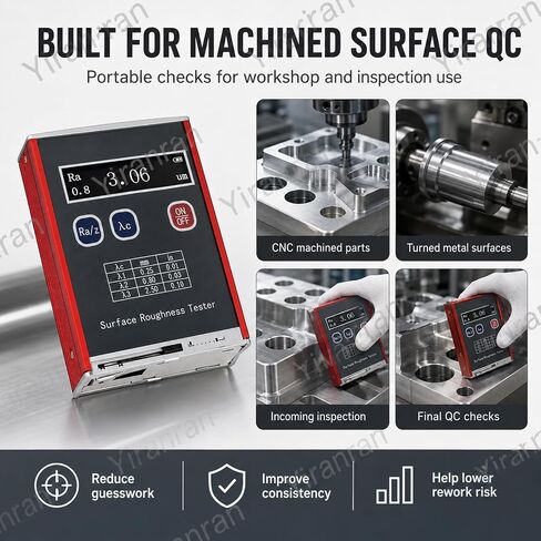 Portable Surface Roughness Tester, Digital Surface Finish Meter with Ra Rz Rq Rt, 0.25/0.80/2.50mm Cutoff Lengths, Handheld Profilometer for Machined Metal Inspection in Kuwait