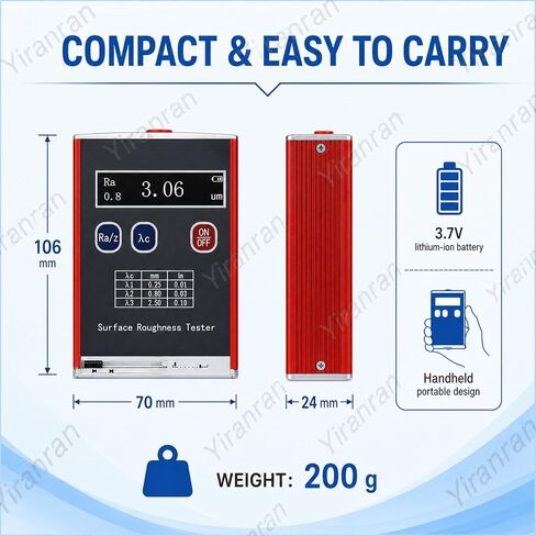 Portable Surface Roughness Tester, Digital Surface Finish Meter with Ra Rz Rq Rt, 0.25/0.80/2.50mm Cutoff Lengths, Handheld Profilometer for Machined Metal Inspection in Kuwait