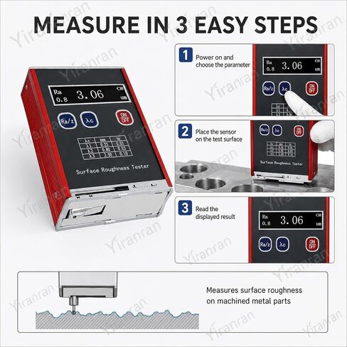 Portable Surface Roughness Tester, Digital Surface Finish Meter with Ra Rz Rq Rt, 0.25/0.80/2.50mm Cutoff Lengths, Handheld Profilometer for Machined Metal Inspection in Kuwait
