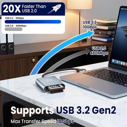 قارئ بطاقات CFexpress من النوع B وقارئ بطاقات SD 2 في 1 - USB 3.2 Gen 2 بسرعة 10 جيجابت في الثانية من سبيكة الألومنيوم USB C وUSB A محول بطاقة ذاكرة لبطاقات CFexpress Type B وUHS-II/UHS-I وSDXC/SDHC in Kuwait
