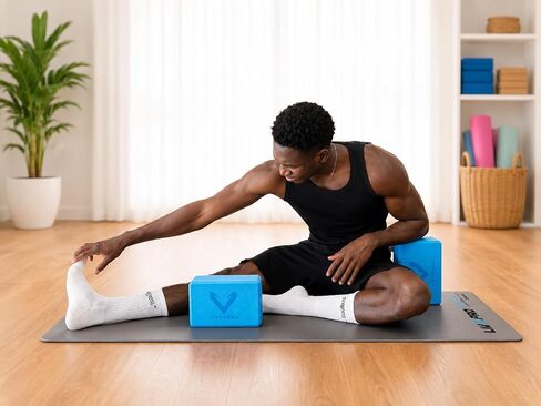 Yoga Blocks Set of 2, High Density EVA Foam Yoga Block, Non-Slip, Lightweight, for Yoga, Pilates, Stretching & Balance Training (Blue 9x6x4 inch) in Kuwait