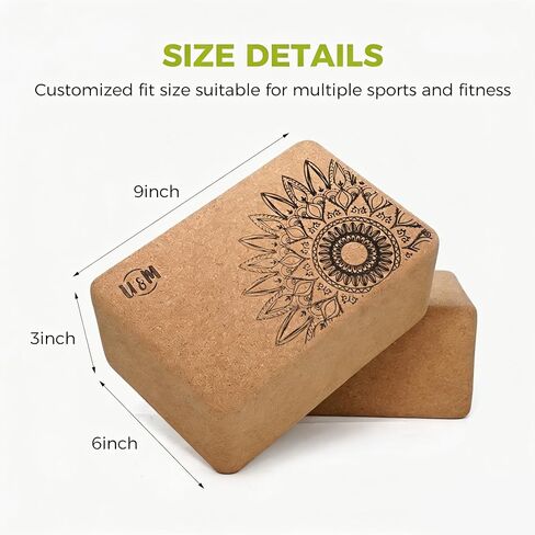 U&M Cork Yoga Blocks 2 Pack Set,Natural Cork High Density 9"x6"x3" Yoga Blocks Odor-Resistant Non-Slip for Yoga, General Fitness, Pilates, Stretching and Toning (sunflower, 9'x6'x3') in Kuwait