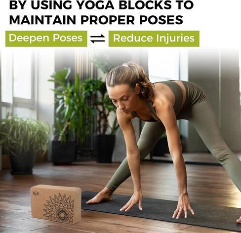 U&M Cork Yoga Blocks 2 Pack Set,Natural Cork High Density 9"x6"x3" Yoga Blocks Odor-Resistant Non-Slip for Yoga, General Fitness, Pilates, Stretching and Toning (sunflower, 9'x6'x3') in Kuwait