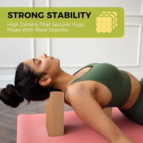 U&M Cork Yoga Blocks 2 Pack Set,Natural Cork High Density 9"x6"x3" Yoga Blocks Odor-Resistant Non-Slip for Yoga, General Fitness, Pilates, Stretching and Toning (sunflower, 9'x6'x3') in Kuwait