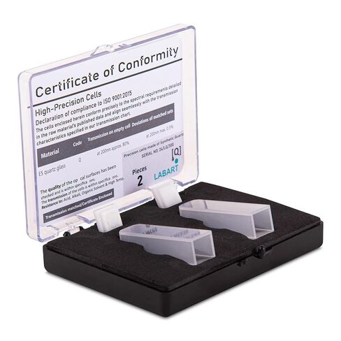 كوفيت كوارتز LABART™ (طول المسار: 10 مم، الحجم: 3.5 مل مع غطاء PTFE، مقياس الطيف الضوئي) مجموعة من قطعتين مع شهادة نقل in Kuwait