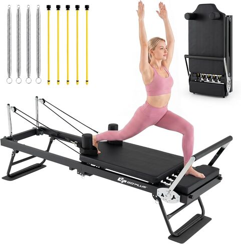 Goplus Foldable Pilates Reformer Machine for Home Gym, 84" Large Pilates Equipment w/ Dual Resistance System, Professional Pilates Machine for All Levels, 660 lbs Load Capacity in Kuwait