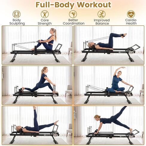 Goplus Foldable Pilates Reformer Machine for Home Gym, 84" Large Pilates Equipment w/ Dual Resistance System, Professional Pilates Machine for All Levels, 660 lbs Load Capacity in Kuwait