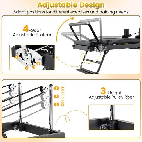 Goplus Foldable Pilates Reformer Machine for Home Gym, 84" Large Pilates Equipment w/ Dual Resistance System, Professional Pilates Machine for All Levels, 660 lbs Load Capacity in Kuwait