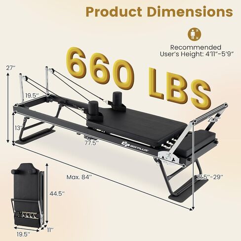 Goplus Foldable Pilates Reformer Machine for Home Gym, 84" Large Pilates Equipment w/ Dual Resistance System, Professional Pilates Machine for All Levels, 660 lbs Load Capacity in Kuwait