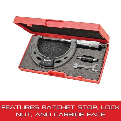 ميكرومتر خارجي من Starrett مزود بإيقاف السقاطة وصامولة قفل ووجه من الكربيد - نطاق 2-3 بوصة، تخرج .0001 بوصة، نوع السندان المسطح - T444.1XRL-3 in Kuwait