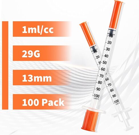 100 Pack 1ml 29G 1/2" (13mm), Lab Measurement Tool, Individually Wrapped, Disposable in Saudi Arabia