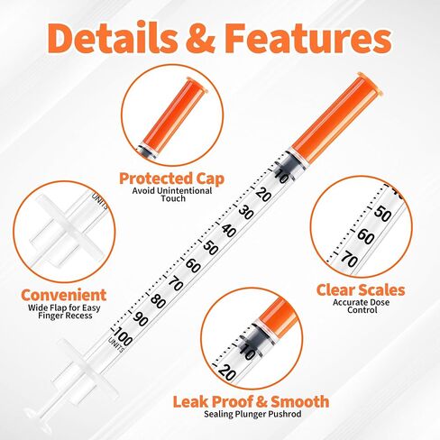 100 Pack 1ml 29G 1/2" (13mm), Lab Measurement Tool, Individually Wrapped, Disposable in Saudi Arabia