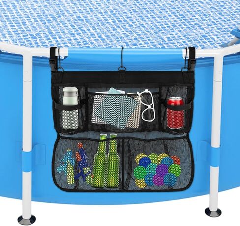 Pool Float Storage Net, Above Ground Pool Hanging Organizer with 5 Mesh Pockets, Double Layers Swimming Fence Poolside Storage Mesh Package for Pool Toys, Floats, Beach Balls 24 x 20 Inch in Kuwait
