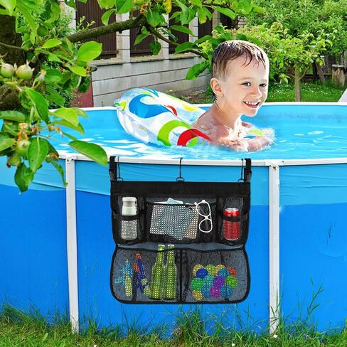 Pool Float Storage Net, Above Ground Pool Hanging Organizer with 5 Mesh Pockets, Double Layers Swimming Fence Poolside Storage Mesh Package for Pool Toys, Floats, Beach Balls 24 x 20 Inch in Kuwait