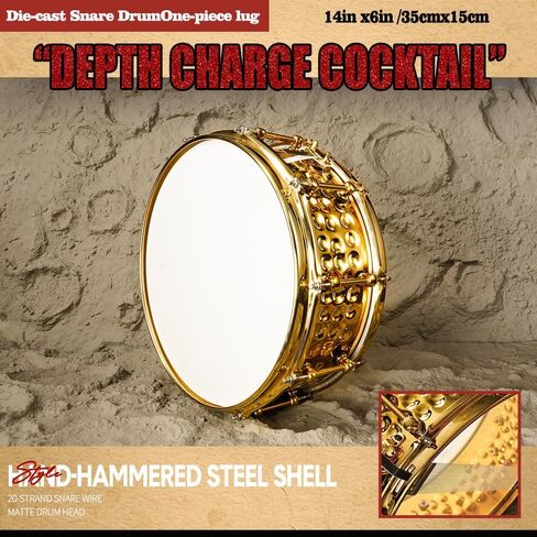14x6 Inch Gold Snare Drum Kit with Drum Bag, Metal Snare Drum for Beginner & Intermediate Drummers, Bright Powerful Sound for Rock Pop Practice Performance in Kuwait