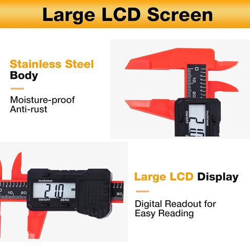 فرجار رقمي 6 بوصات - أداة قياس مع شاشة LCD، تحويل بوصة/مم، إيقاف تلقائي، فرجار إلكتروني دقيق لجسم ABS للاستخدام في الأعمال اليدوية والأعمال الخشبية والمعادن والحرف اليدوية in Saudi Arabia