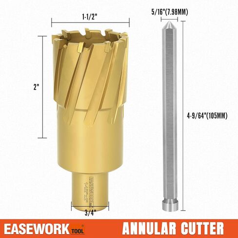 EASEWORK TOOL Carbide-Tipped Annular Cutter, 1/2-inch Cutting Diameter x 2-inch Cutting Depth, 3/4" Weldon Shank, TCT Mag Drill Bit with Advanced PVD Nano-Coating in Kuwait