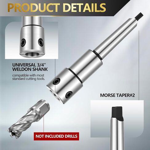 محول أربور للقطع الحلقي، Morse Taper MT2 إلى 3/4 بوصة Weldon Shank لضغط الحفر وآلة الطحن، فولاذ الكروم، آلة CNC عالية الدقة، مع مجموعة براغي ودبوس طيار in Kuwait
