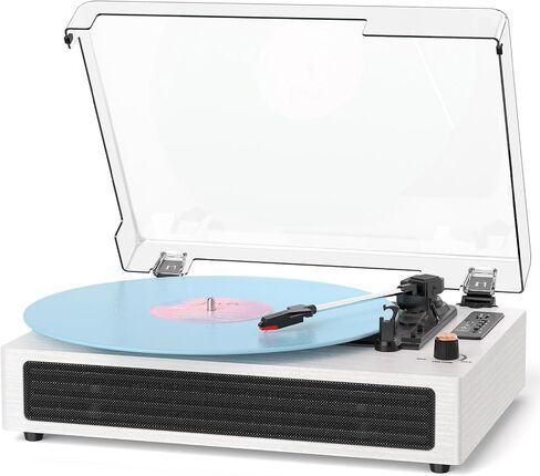 Bluetooth Turntable Vinyl Record Player, Retro 3-Speed Record Player with Built-in Speakers,USB Recording, AUX in Auto Stop, Belt-Drive LP Player White in Kuwait