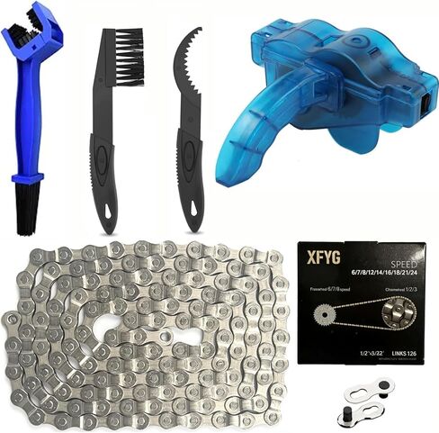 Bike Chain Cleaning Kit, Including Chain Brush, Chain Cleaner, 126 Chain Links & Quick-release Chain Clips. Suitable for Mountain Bikes/Hub Motor e-bikes Chain Replacement & Cleaning in Saudi Arabia