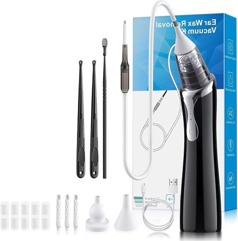 Ear Vacuum Wax Removal Tool with 8 Pcs Ear Pick, Strong Suction Earwax Removal Kit with Charging Cable, Ear Suction Device for Adults and Kids (White) in Saudi Arabia